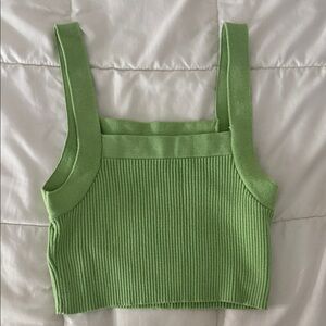 Vibrant Green Ribbed Knit Crop Top